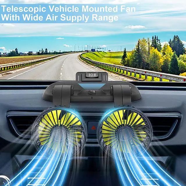 Alt view image 2 of 7 - Car Fan, 12V Electric Car Cooling Fan 360 Degree Rotatable Telescopic Dual Head That Plugs Into Cigarette Lighter&Low Noise Automobile Fan for Car Sedan Truck SUV RV, black