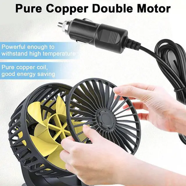 Alt view image 5 of 7 - Car Fan, 12V Electric Car Cooling Fan 360 Degree Rotatable Telescopic Dual Head That Plugs Into Cigarette Lighter&Low Noise Automobile Fan for Car Sedan Truck SUV RV, black