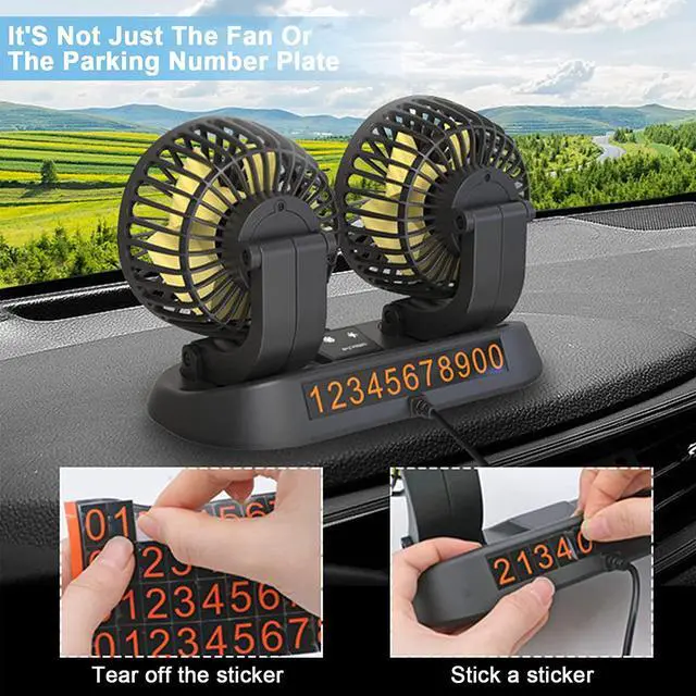 Alt view image 6 of 7 - Car Fan, 12V Electric Car Cooling Fan 360 Degree Rotatable Telescopic Dual Head That Plugs Into Cigarette Lighter&Low Noise Automobile Fan for Car Sedan Truck SUV RV, black