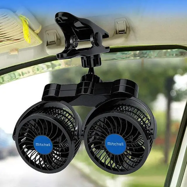 Alt view image 6 of 7 - 12V Car Clip Fans, Adjustable Dual Head Clip Fan 360° Rotatable Cooling Air Fan, 4'' Electric Auto Car Fans with Cigarette Lighter Plug for Vehicles, RV, SUV