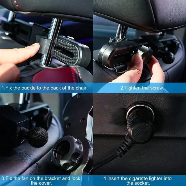 Alt view image 5 of 7 - Car Fan 12V for Backseat | Dual Head Electric Carseat Fan | Portable Brushless Car Fans 360°Rotatable Cooling Rear Seat Vehicle Air Fan with Cigarette Lighter Plug for Truck Van SUV RV Boat