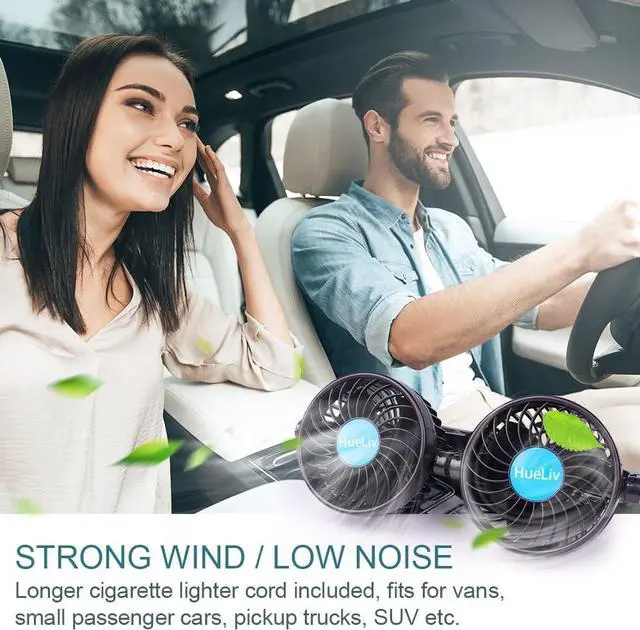 Alt view image 4 of 7 - Car Fan 12V for Backseat | Dual Head Electric Carseat Fan | Portable Brushless Car Fans 360°Rotatable Cooling Rear Seat Vehicle Air Fan with Cigarette Lighter Plug for Truck Van SUV RV Boat