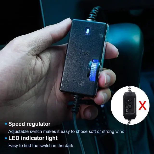 Alt view image 6 of 7 - Car Fan 12V for Backseat | Dual Head Electric Carseat Fan | Portable Brushless Car Fans 360°Rotatable Cooling Rear Seat Vehicle Air Fan with Cigarette Lighter Plug for Truck Van SUV RV Boat