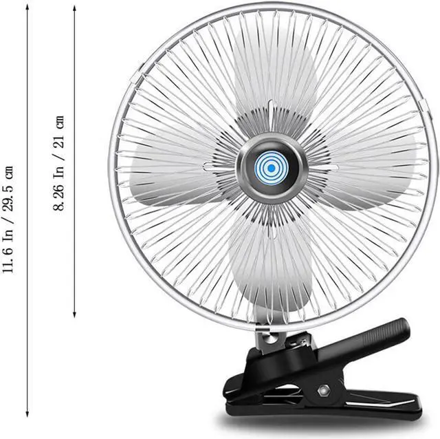 Alt view image 5 of 7 - 12V Portable Car Fan,8 inches RV Cooling Fan 20W All Metal Fan with Clip Cigarette Lighter Plug 2-Speed Switch 180° Auto Rotatable for Golf Cart,Truck,Boat,Buses,Tractor,Camper, Silver
