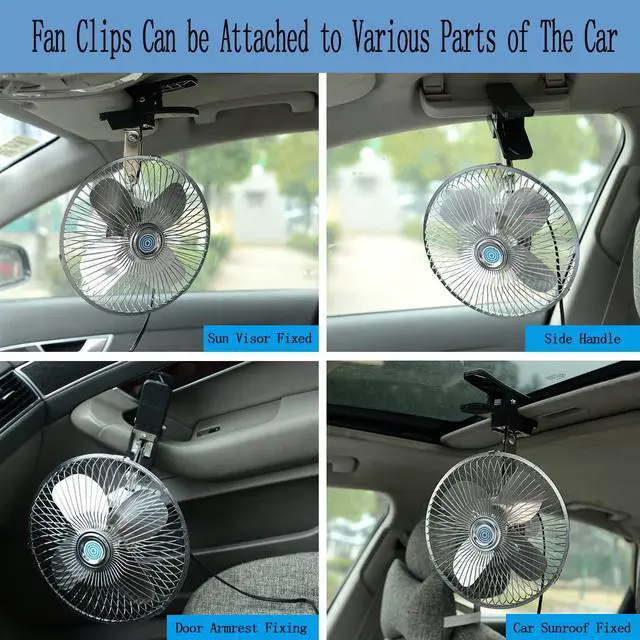 Alt view image 3 of 7 - 12V Portable Car Fan,8 inches RV Cooling Fan 20W All Metal Fan with Clip Cigarette Lighter Plug 2-Speed Switch 180° Auto Rotatable for Golf Cart,Truck,Boat,Buses,Tractor,Camper, Silver