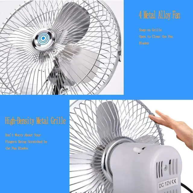 Alt view image 4 of 7 - 12V Portable Car Fan,8 inches RV Cooling Fan 20W All Metal Fan with Clip Cigarette Lighter Plug 2-Speed Switch 180° Auto Rotatable for Golf Cart,Truck,Boat,Buses,Tractor,Camper, Silver