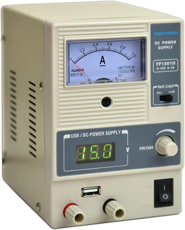 Alt view image 2 of 5 - Tekpower TP1501D Adjustable DC Power Supply 15V @ 1A with USB port 5.2V