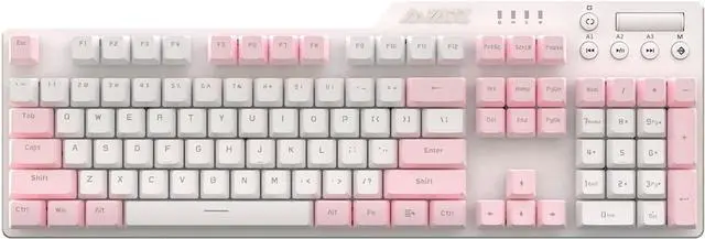 Main image of Hot-Swappable Wired Full-Size Mechanical Gaming Keyboard with Blue Switches, Pink-White Matching, Anti-Ghosting Multimedia Keys Roller, White Backlit, Programmable Macro, Aluminum White
