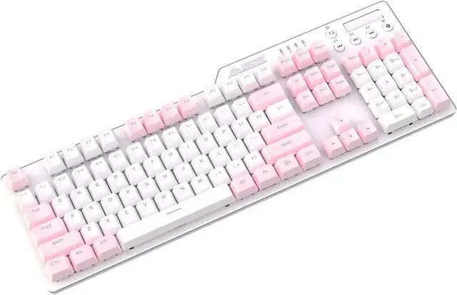 Alt view image 3 of 5 - Hot-Swappable Wired Full-Size Mechanical Gaming Keyboard with Blue Switches, Pink-White Matching, Anti-Ghosting Multimedia Keys Roller, White Backlit, Programmable Macro, Aluminum White