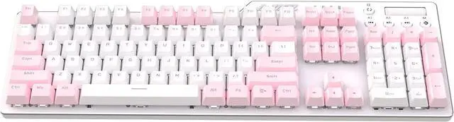 Alt view image 4 of 5 - Hot-Swappable Wired Full-Size Mechanical Gaming Keyboard with Blue Switches, Pink-White Matching, Anti-Ghosting Multimedia Keys Roller, White Backlit, Programmable Macro, Aluminum White