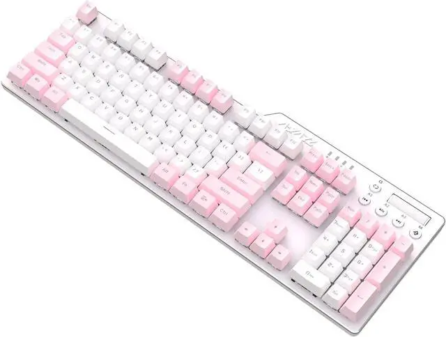 Alt view image 5 of 5 - Hot-Swappable Wired Full-Size Mechanical Gaming Keyboard with Blue Switches, Pink-White Matching, Anti-Ghosting Multimedia Keys Roller, White Backlit, Programmable Macro, Aluminum White