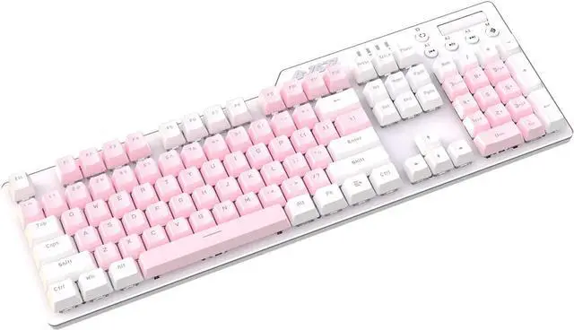 Alt view image 4 of 5 - Hot-Swappable Wired Full-Size Mechanical Gaming Keyboard with Red Switches, White-Pink Matching, Anti-Ghosting Multimedia Keys Roller, White Backlit, Programmable Macro, Aluminum White