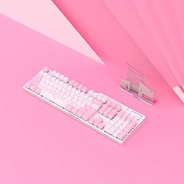 Alt view image 5 of 5 - Hot-Swappable Wired Full-Size Mechanical Gaming Keyboard with Red Switches, White-Pink Matching, Anti-Ghosting Multimedia Keys Roller, White Backlit, Programmable Macro, Aluminum White