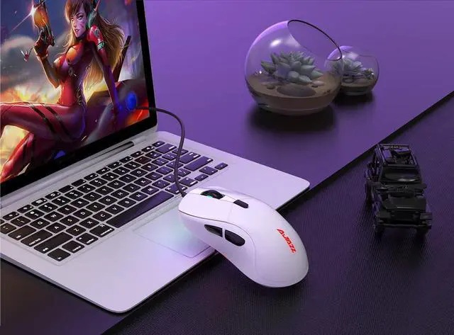 Alt view image 6 of 6 - Lightweight Wired Gaming Mouse, Mouse Body Weight 65g, Programmable 6 Buttons, Ergonomic RGB Backlit, USB Gamer Computer Laptop PC Mice, White