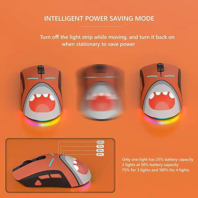 Alt view image 4 of 7 - Wireless Gaming Mouse  10000 DPI PMW3325 Optical Sensor  7 Programmable Buttons  Long Rechargeable Battery Life - USB Type C Cable Included  RGB Backlit  Orange