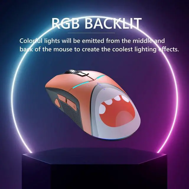 Alt view image 6 of 7 - Wireless Gaming Mouse  10000 DPI PMW3325 Optical Sensor  7 Programmable Buttons  Long Rechargeable Battery Life - USB Type C Cable Included  RGB Backlit  Orange