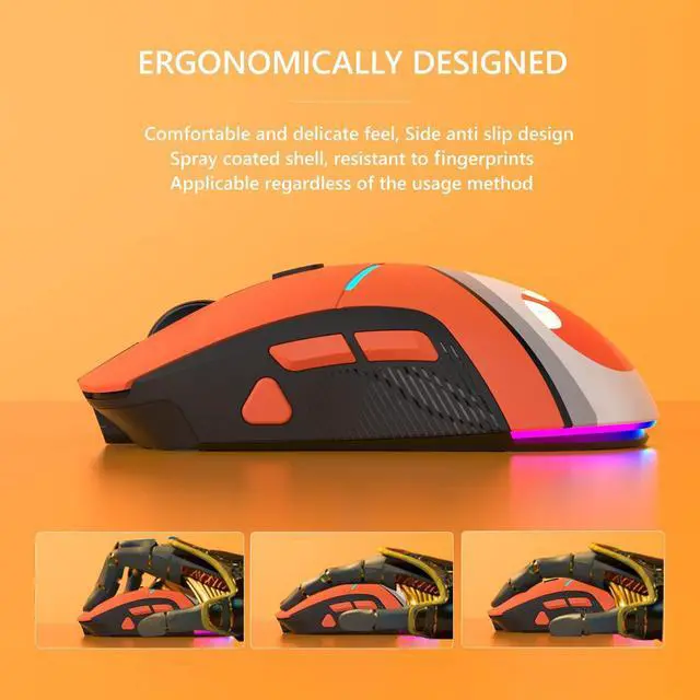 Alt view image 5 of 7 - Wireless Gaming Mouse  10000 DPI PMW3325 Optical Sensor  7 Programmable Buttons  Long Rechargeable Battery Life - USB Type C Cable Included  RGB Backlit  Orange
