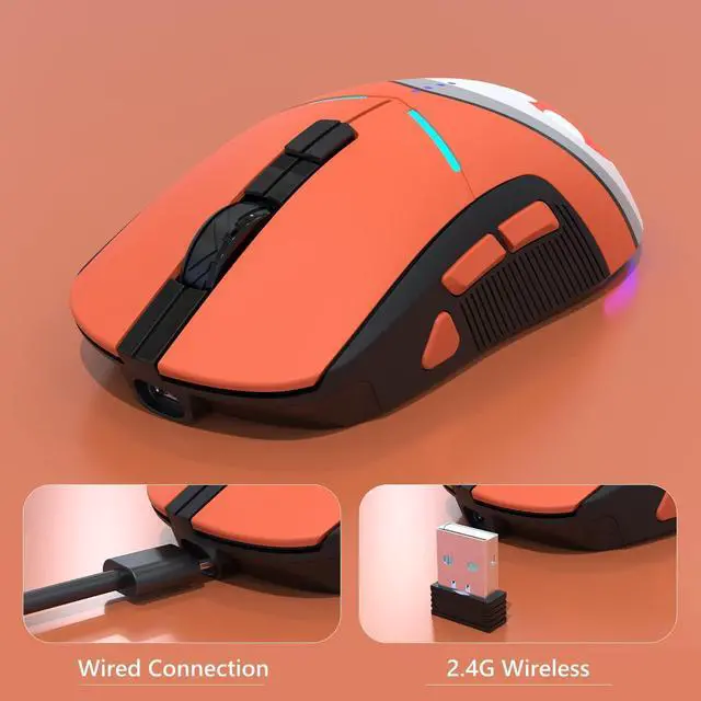 Alt view image 3 of 7 - Wireless Gaming Mouse  10000 DPI PMW3325 Optical Sensor  7 Programmable Buttons  Long Rechargeable Battery Life - USB Type C Cable Included  RGB Backlit  Orange