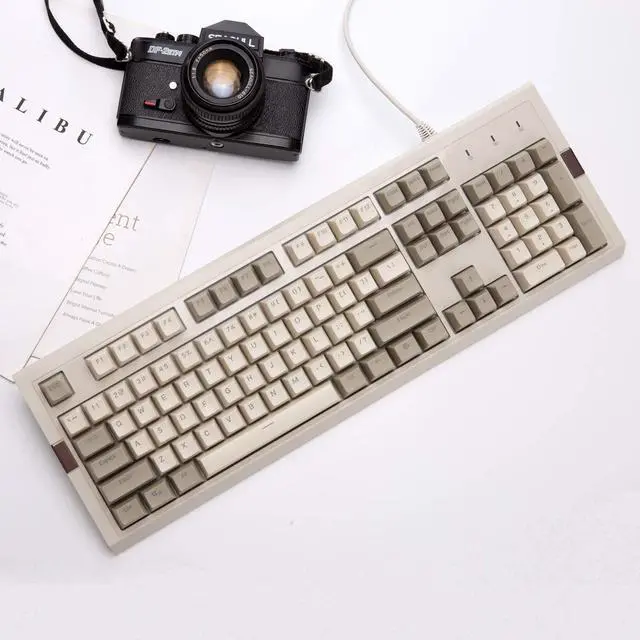 Alt view image 5 of 7 - Retro Mechanical Gaming Keyboard - PBT SP Spherical Keycaps - Classic Grey-White Matching - RGB Backlight - Black Switches