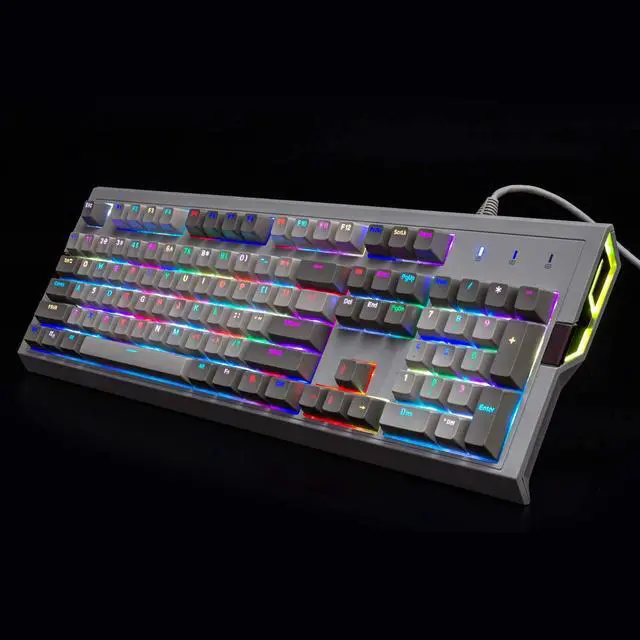 Alt view image 7 of 7 - Retro Mechanical Gaming Keyboard - PBT SP Spherical Keycaps - Classic Grey-White Matching - RGB Backlight - Black Switches