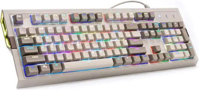 Alt view image 3 of 7 - Retro Mechanical Gaming Keyboard - PBT SP Spherical Keycaps - Classic Grey-White Matching - RGB Backlight - Blue Switches