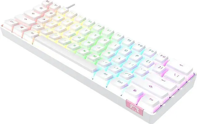 Alt view image 2 of 7 - 60% Bluetooth 5.0/USB Wired Dual Mode Mechanical Keyboard, Pudding PBT Keycaps, 61 Keys Compact Gaming Keyboard, Long Rechargeable Battery Life, USB Type C Cable Included, Brown Switch, White