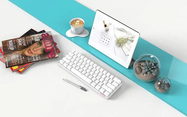 Alt view image 5 of 7 - 60% Bluetooth 5.0/USB Wired Dual Mode Mechanical Keyboard, Pudding PBT Keycaps, 61 Keys Compact Gaming Keyboard, Long Rechargeable Battery Life, USB Type C Cable Included, Brown Switch, White