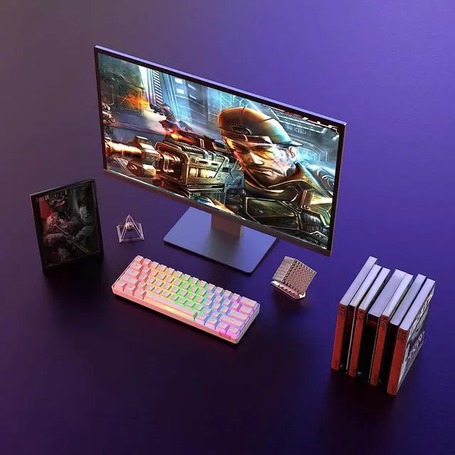 Alt view image 7 of 7 - 60% Bluetooth 5.0/USB Wired Dual Mode Mechanical Keyboard, Pudding PBT Keycaps, 61 Keys Compact Gaming Keyboard, Long Rechargeable Battery Life, USB Type C Cable Included, Brown Switch, White