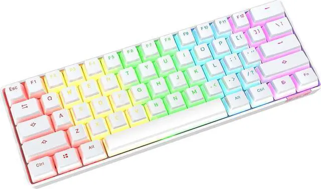 Alt view image 3 of 7 - 60% Bluetooth 5.0/USB Wired Dual Mode Mechanical Keyboard, Pudding PBT Keycaps, 61 Keys Compact Gaming Keyboard, Long Rechargeable Battery Life, USB Type C Cable Included, Brown Switch, White