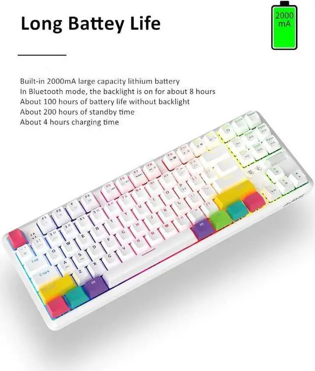 Alt view image 3 of 5 - 80% Bluetooth/Wired Dual Mode Mechanical Keyboard, 87 Keys Compact Computer Keyboard with Brown Switch, RGB Backlight