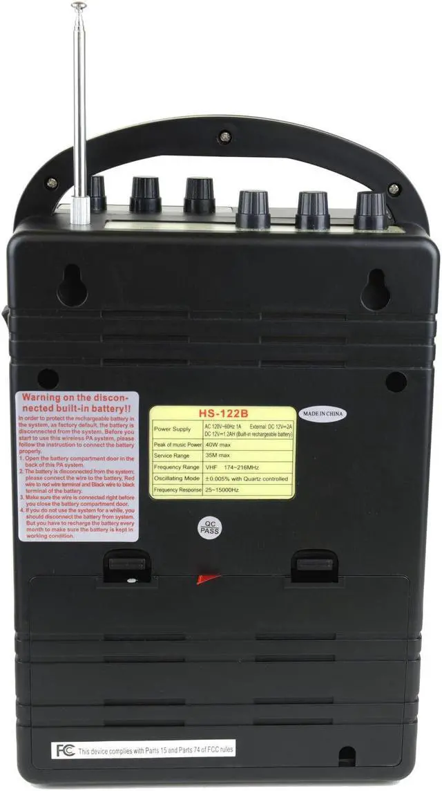 Alt view image 3 of 7 - Hisonic HS122B-H2 Rechargeable Portable PA System with Wireless Microphone
