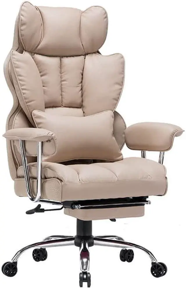 Main image of Desk Office Chair Big High Back Chair PU Leather Computer Chair Managerial Executive Swivel Chair with Lumbar Support (Grey)