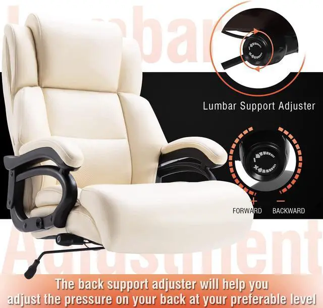 Alt view image 3 of 7 - Big and Tall 400lbs Office Chair - Adjustable Lumbar Support Heavy Duty Metal Base Quiet Rubber Wheels High Back Large Executive Computer Desk Swivel Chair, Ergonomic Design for Back Pain, Beige