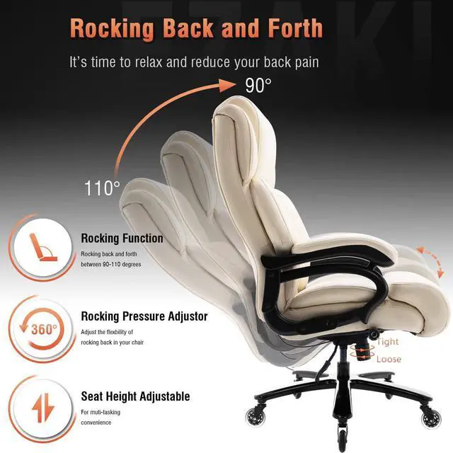 Alt view image 4 of 7 - Big and Tall 400lbs Office Chair - Adjustable Lumbar Support Heavy Duty Metal Base Quiet Rubber Wheels High Back Large Executive Computer Desk Swivel Chair, Ergonomic Design for Back Pain, Beige