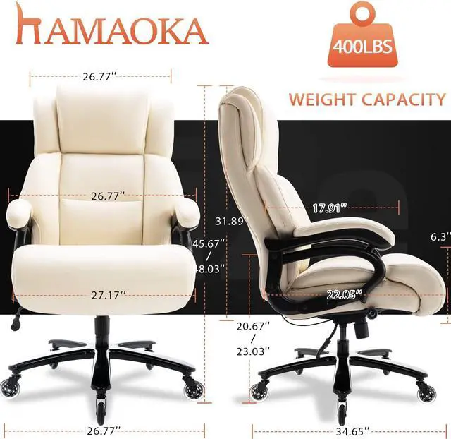 Alt view image 7 of 7 - Big and Tall 400lbs Office Chair - Adjustable Lumbar Support Heavy Duty Metal Base Quiet Rubber Wheels High Back Large Executive Computer Desk Swivel Chair, Ergonomic Design for Back Pain, Beige