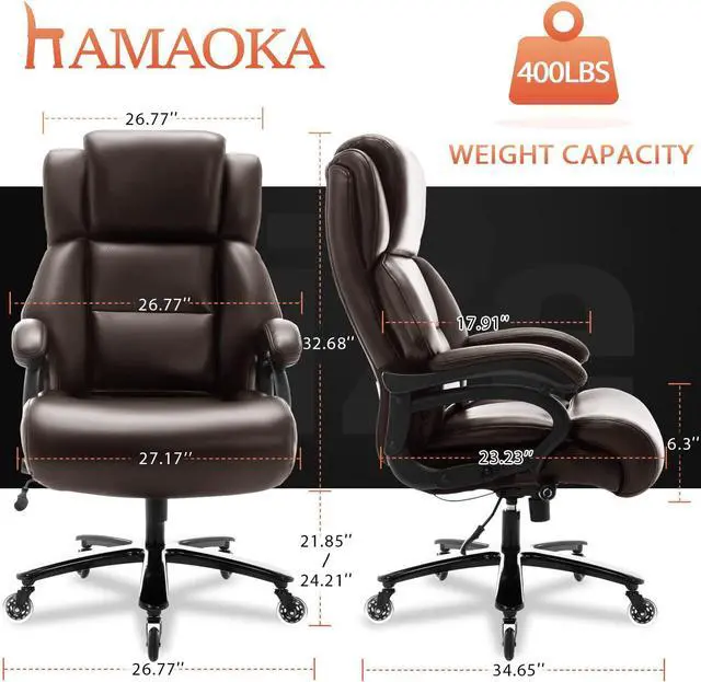 Alt view image 6 of 7 - Big and Tall 400lbs Office Chair - Adjustable Lumbar Support Heavy Duty Metal Base Quiet Rubber Wheels High Back Large Executive Computer Desk Swivel Chair, Ergonomic Design for Back Pain, Brown