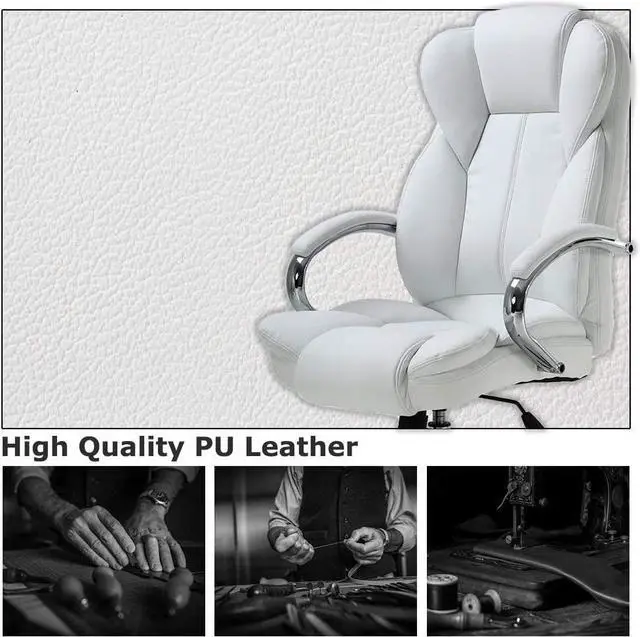 Alt view image 2 of 6 - Ergonomic Office Chair Cheap Desk Chair PU Leather Computer Chair Executive Adjustable High Back PU Leather Task Rolling Swivel Chair with Lumbar Support for Women Men, White