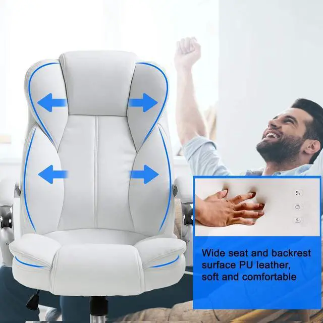 Alt view image 3 of 6 - Ergonomic Office Chair Cheap Desk Chair PU Leather Computer Chair Executive Adjustable High Back PU Leather Task Rolling Swivel Chair with Lumbar Support for Women Men, White
