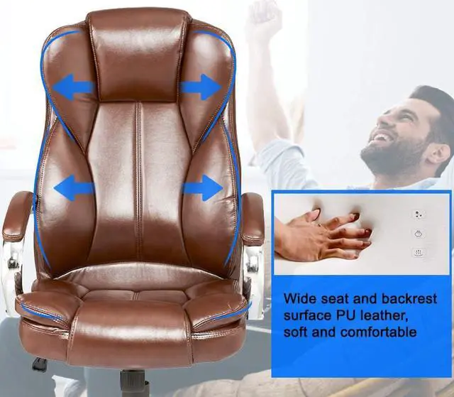 Alt view image 6 of 7 - Ergonomic Office Chair Cheap Desk Chair PU Leather Computer Chair Executive Adjustable High Back PU Leather Task Rolling Swivel Chair with Lumbar Support for Women Men, Brown