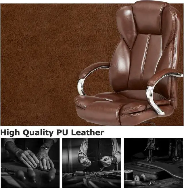 Alt view image 5 of 7 - Ergonomic Office Chair Cheap Desk Chair PU Leather Computer Chair Executive Adjustable High Back PU Leather Task Rolling Swivel Chair with Lumbar Support for Women Men, Brown