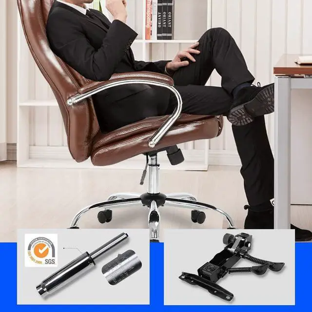 Alt view image 4 of 7 - Ergonomic Office Chair Cheap Desk Chair PU Leather Computer Chair Executive Adjustable High Back PU Leather Task Rolling Swivel Chair with Lumbar Support for Women Men, Brown