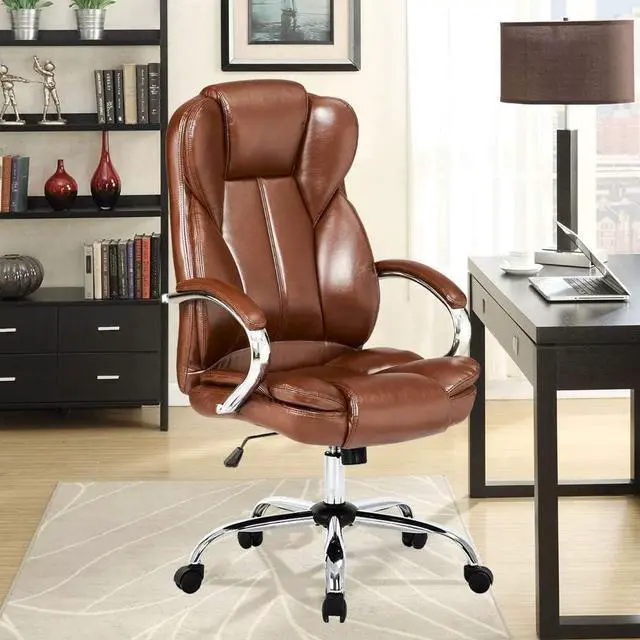 Alt view image 2 of 7 - Ergonomic Office Chair Cheap Desk Chair PU Leather Computer Chair Executive Adjustable High Back PU Leather Task Rolling Swivel Chair with Lumbar Support for Women Men, Brown