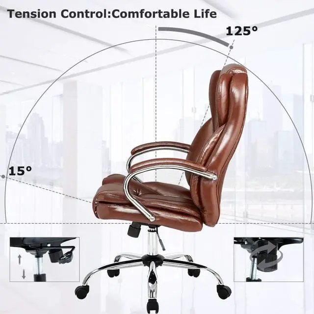 Alt view image 7 of 7 - Ergonomic Office Chair Cheap Desk Chair PU Leather Computer Chair Executive Adjustable High Back PU Leather Task Rolling Swivel Chair with Lumbar Support for Women Men, Brown