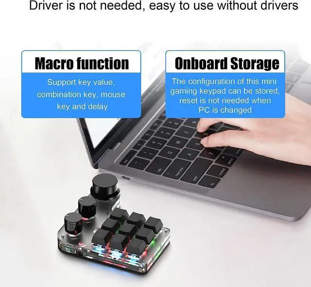 Alt view image 2 of 6 - Wireless Bluetooth Copy Paste Keyboard, 9 Keys 3 Knobs Programmable RGB LED Backlit Mechanical Gaming Keypad Mini Custom Macro Keypad with USB Charging Cable for Working -Black