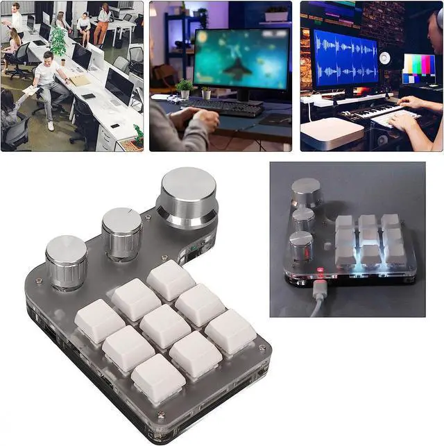 Alt view image 5 of 5 - Copy Paste Keyboard, Wired 9 Keys 3 Knobs Programmable RGB LED Backlit Mechanical Gaming Keypad Mini Custom Macro Keypad with USB Charging Cable for Working - White