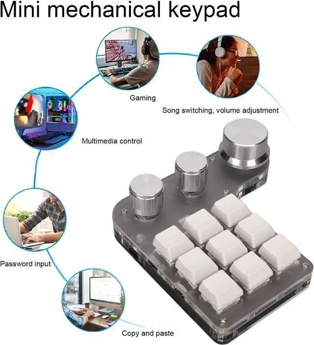 Alt view image 4 of 5 - Copy Paste Keyboard, Wired 9 Keys 3 Knobs Programmable RGB LED Backlit Mechanical Gaming Keypad Mini Custom Macro Keypad with USB Charging Cable for Working - White