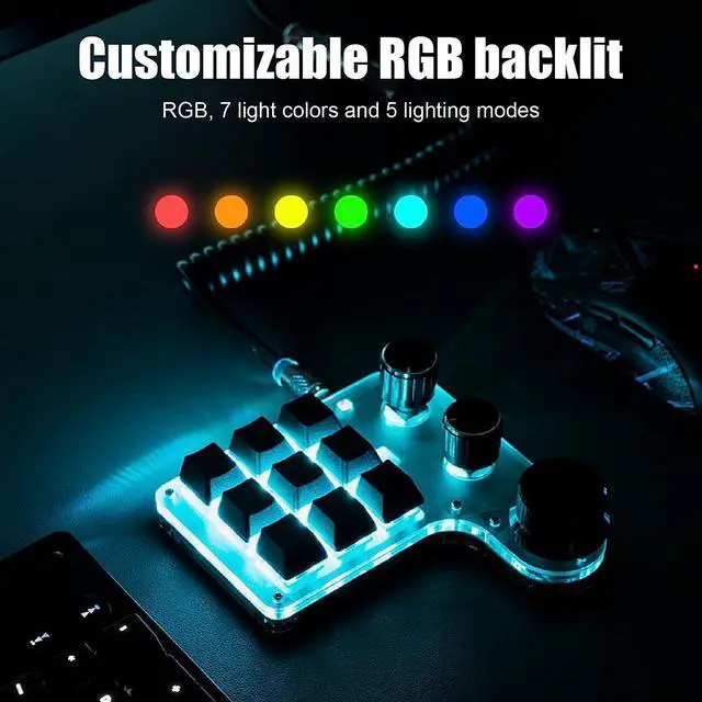 Alt view image 3 of 5 - Copy Paste Keyboard, Wired 9 Keys 3 Knobs Programmable RGB LED Backlit Mechanical Gaming Keypad Mini Custom Macro Keypad with USB Charging Cable for Working - White