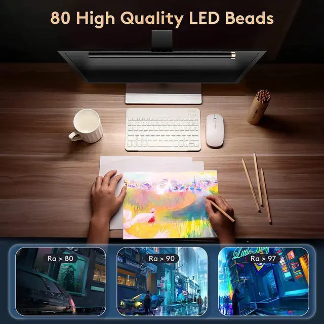Alt view image 5 of 7 - Monitor Light Bar with RGB Backlight, Flat/Curved Screen Bar Reduce Eye Strain Monitor Lamp USB Powered Led Desk Lamp 17.7 inch with Dimming Memory for Desktop Space Saving and Gaming Home Office
