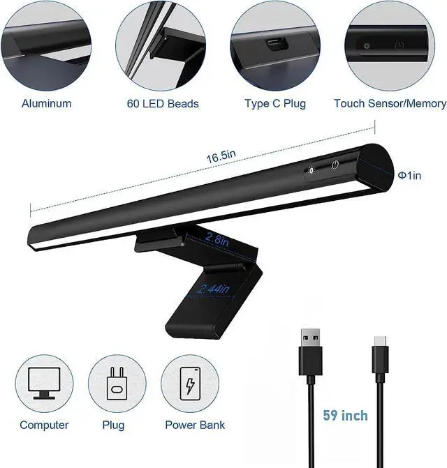 Alt view image 7 of 7 - Computer Monitor Led Lights with Remote: PC Monitor LED Bar Eye Caring Monitor Led Lights Adjustable Monitor Led Lights Desk Lamp for Home Office Gaming