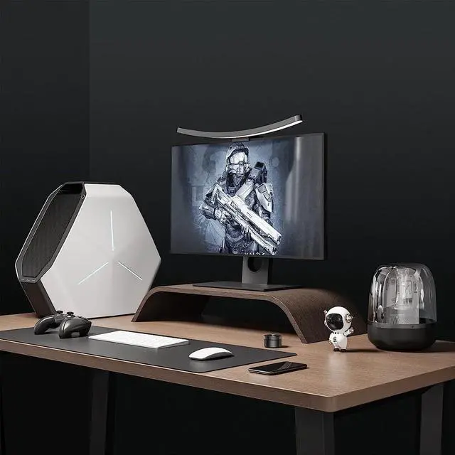 Alt view image 2 of 3 - Wide Computer Monitor Light Bar:Upcurved Screen bar,Eye Caring Monitor Lamp,Workspace Saving Touch Lamps,Remote Control Led Lights with 3 Color Modes for Desk Home Office Gaming